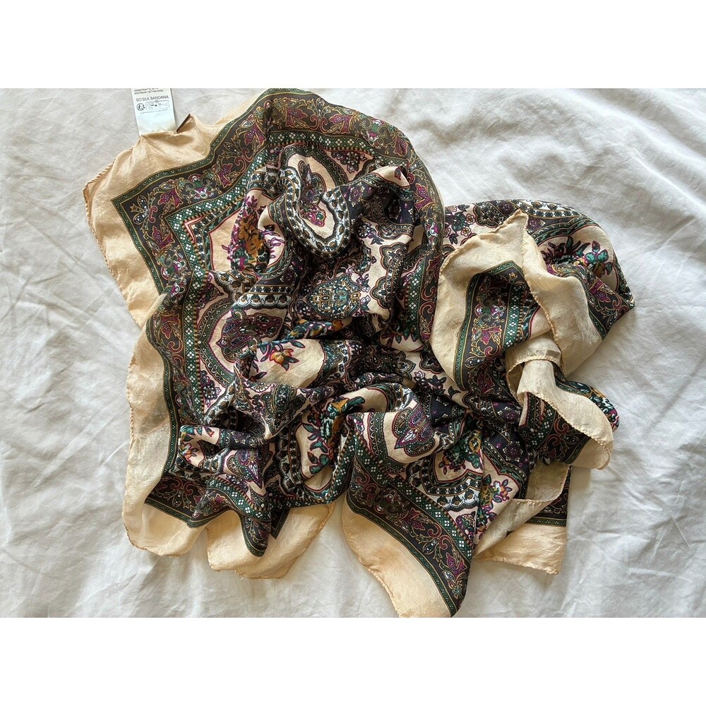 Free People So Silk 100% Silk Bandana Ivory Convertible Top Headscarf - Picture 2 of 6